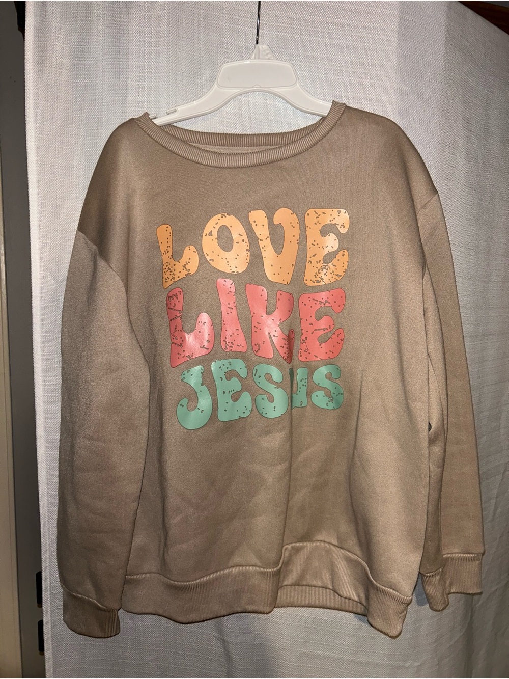 Love Like Jesus Tan Graphic Sweatshirt - Womens Cozy Pullover